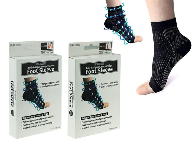Set of 24 Anti Fatigue Compression Foot Sleeves providing relief from foot pain and fatigue with targeted support and breathability.