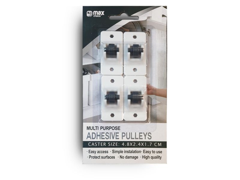 Max Brand Adhesive Pulleys - 4pcs per pack, ideal for easy installation and surface protection in DIY projects.