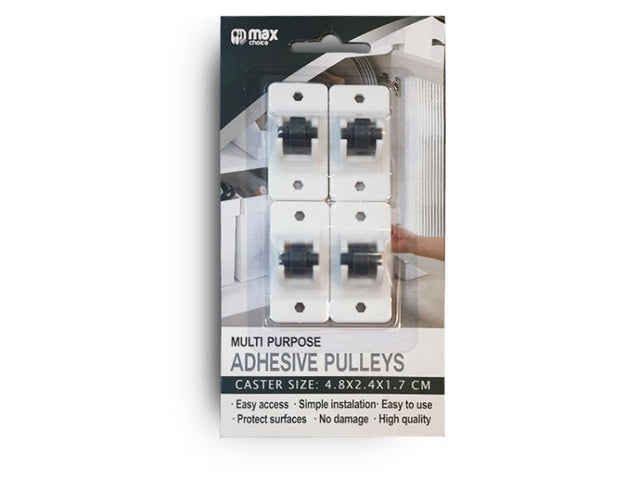 Max Brand Adhesive Pulleys - 4pcs per pack, ideal for easy installation and surface protection in DIY projects.
