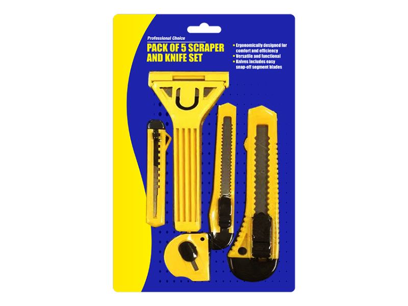 Pack of 5 Scraper and Knife Set, ideal for precision cutting and scraping in various materials and tasks.