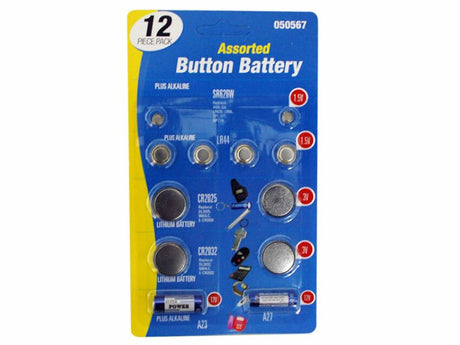 Button Battery Essential Pack - 12 assorted batteries for remote controls, watches, and toys, ensuring reliable power.