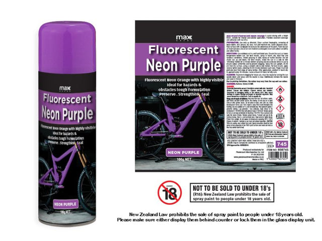 Set of 12 Max Brand All Surface Purple Spray Paint cans, ideal for vibrant, long-lasting color on various surfaces.