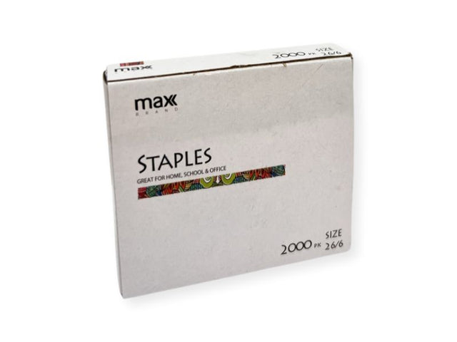 Max Brand 26/6 Staple bulk pack: 12 packs of 2000 durable staples for reliable, high-volume office stapling needs.