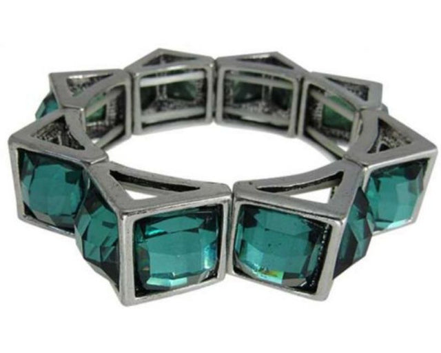 Elasticated bracelet featuring eight triangular aqua glass panels, perfect for enhancing any outfit with style.