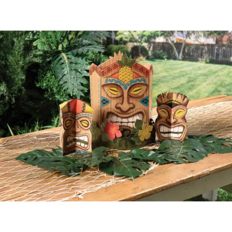 Vintage Tiki Centrepiece Kit with vibrant cardboard decorations for tropical-themed parties and gatherings.