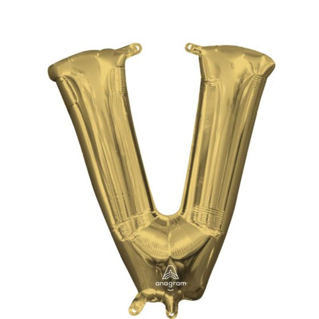 Letter V White Gold foil balloon, 40cm, elegant air-fill decoration for parties and celebrations, self-sealing and durable.