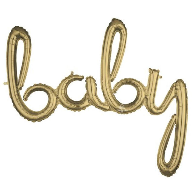 White gold foil balloon measuring 99cm x 83cm, ideal for baby showers and parties, perfect for chic decorations.