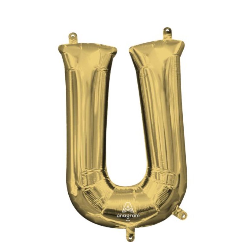 White gold letter U foil balloon, 40cm, perfect for elegant celebrations and easy to inflate for vibrant decor.