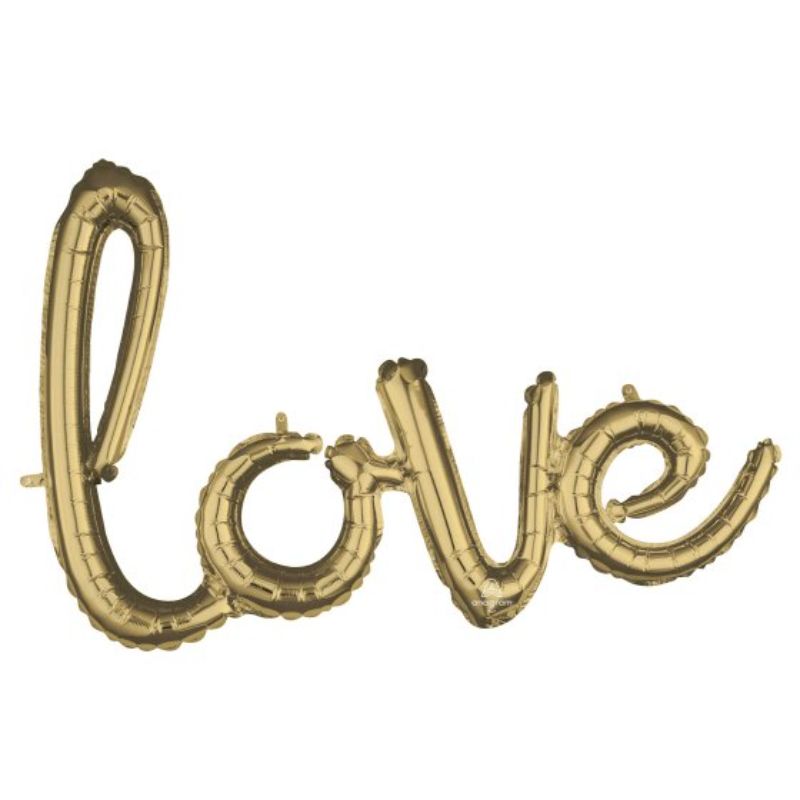 Elegant white gold silver foil balloon reading "Love," perfect for weddings and celebrations, measuring 78cm x 53cm.