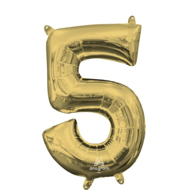 Elegant 40cm white and gold number 5 foil balloon, perfect for birthdays and milestone celebrations.