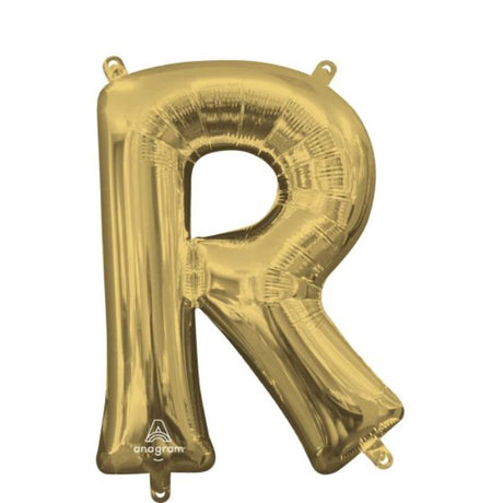 40cm white gold foil balloon shaped like the letter R, ideal for elegant celebrations and party decor.