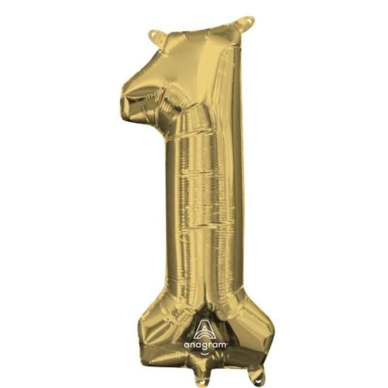 CI: Number 1 White Gold foil balloon, 40cm, self-sealing, elegant design for indoor celebrations and events.