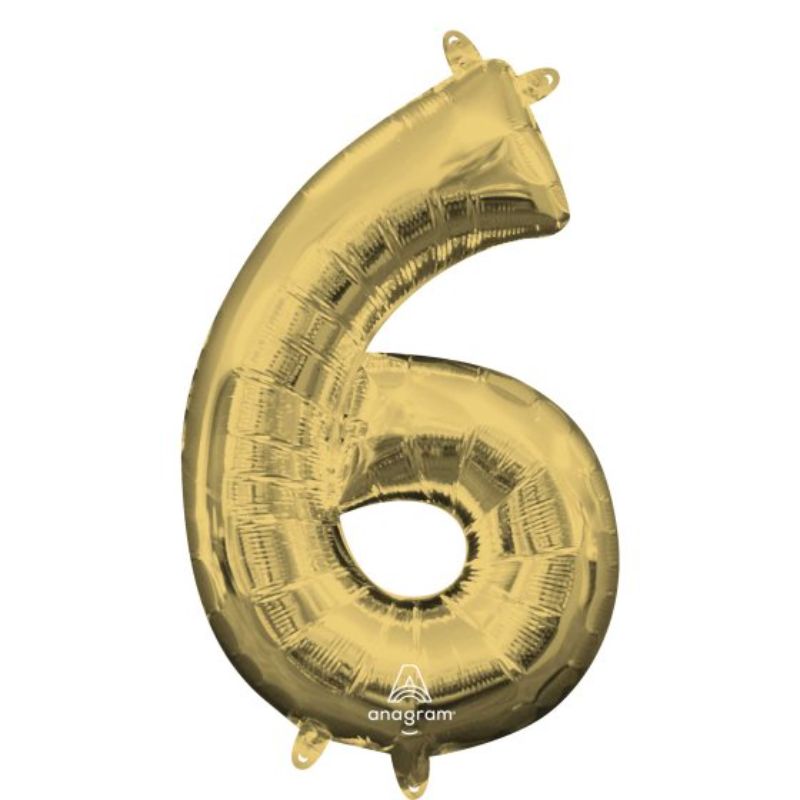 CI: Number 6 White Gold balloon, 40cm foil design in elegant white and gold, perfect for any celebration or special event.