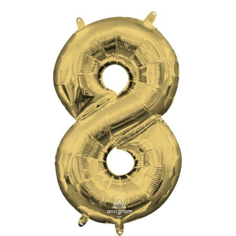 White gold foil balloon shaped as number 8, 40cm, self-sealing, perfect for celebrations and elegant decor.