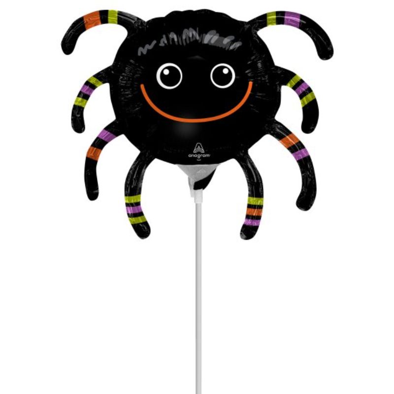 Whimsical Mini Shape Smiley Spider foil balloon in vibrant colors, perfect for festive celebrations and themed parties.