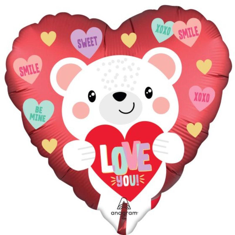 45cm Satin White Love You Bear with plush finish, perfect for gifts, snuggling, and expressing love on special occasions.