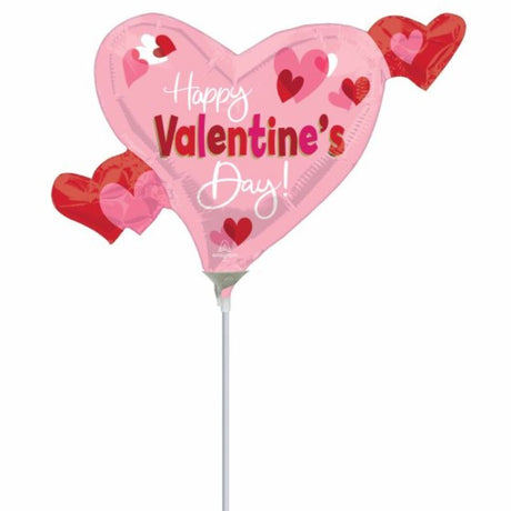 Mini Shape Happy Valentine's Day foil balloon featuring playful heart designs, perfect for festive celebrations and cute decor.