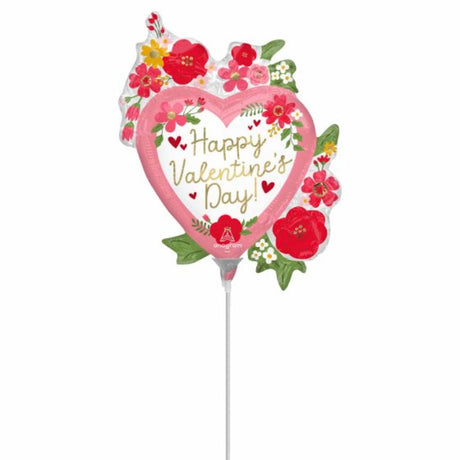 Mini Shape Happy Valentine's Day Floral balloon with colorful floral designs, perfect for romantic celebrations and decorations.