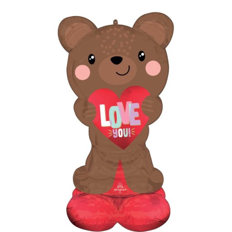 Satin brown air-filled Love You Bear balloon, 68cm x 124cm, perfect for expressing affection at celebrations.