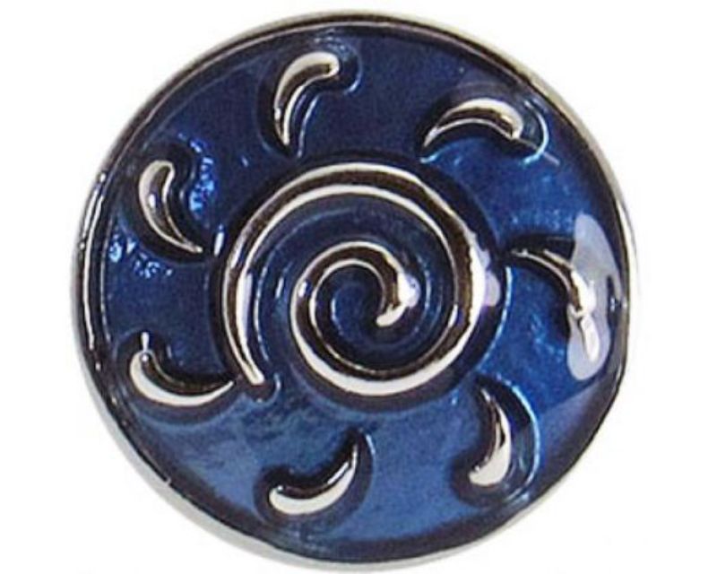 Vibrant blue Catherine Wheel snap accessory, perfect for versatile stylish outfits and easy mixing with other snaps.