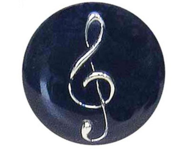 Royal blue treble clef snap accessory, perfect for personalizing bags and showcasing love for music.