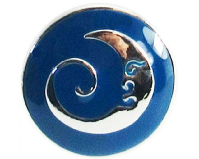 Beautiful blue crescent moon snap accessory, perfect for elevating style with a touch of celestial elegance.