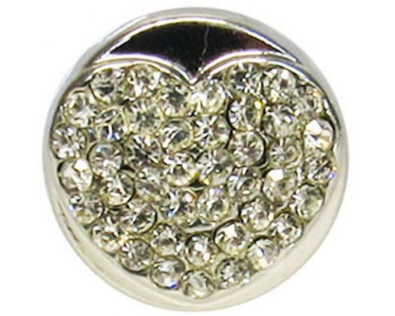 Heart-shaped snap accessory with brilliant crystals, perfect for elegant jewelry collections and personal style expression.