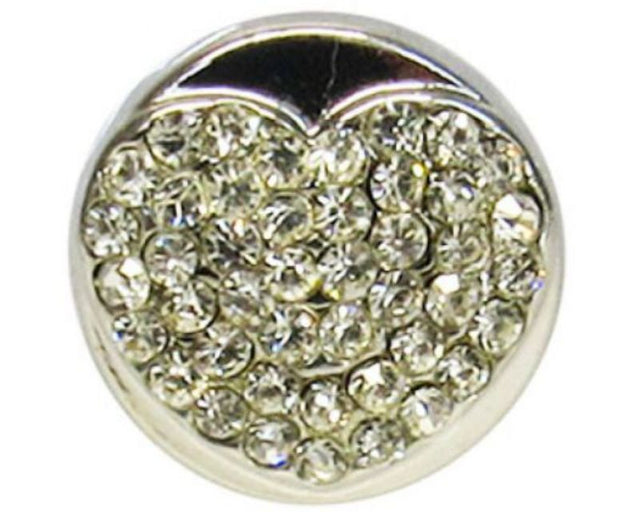 Heart-shaped snap accessory with brilliant crystals, perfect for elegant jewelry collections and personal style expression.