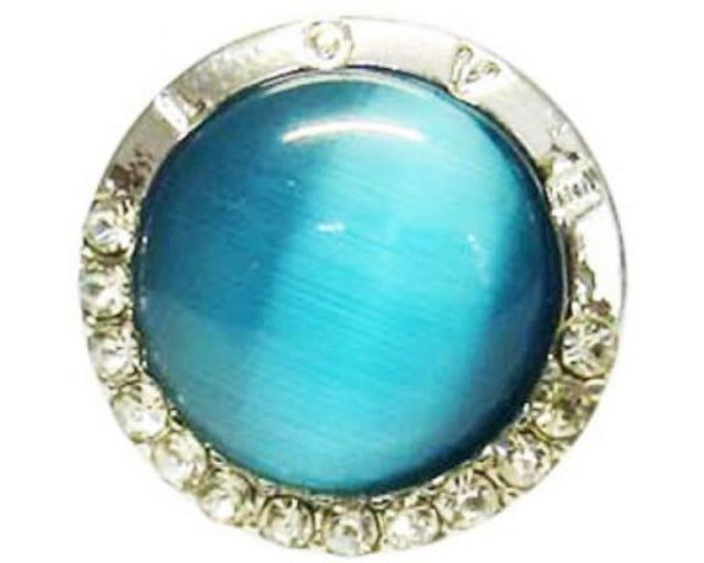 Elegant blue diamond snap accessory with intricate detailing, symbolizing love and perfect for personalization.