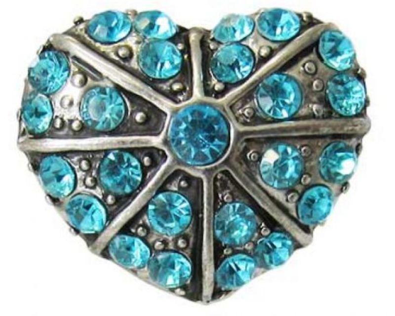 Elegant blue heart snap charm featuring a stunning design, perfect for accessorizing any outfit or special occasion.
