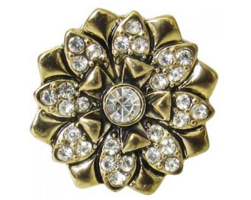 Luxurious gold diamante flower snap adding elegance and sparkle to any outfit, perfect for versatile styling.