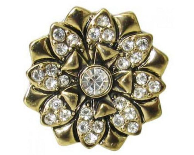 Luxurious gold diamante flower snap adding elegance and sparkle to any outfit, perfect for versatile styling.