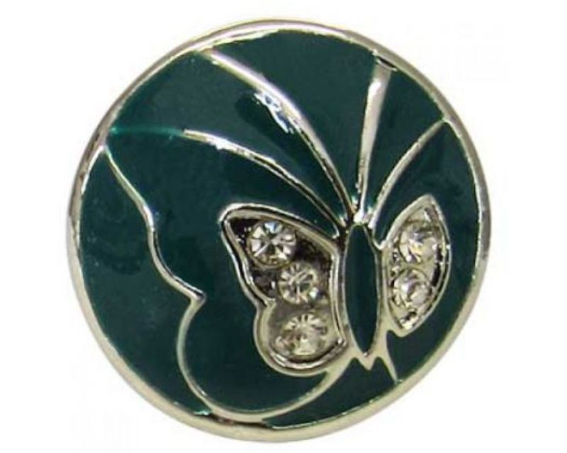 Teal butterfly charm with sparkling crystals, perfect for enhancing snap jewelry and expressing unique style.