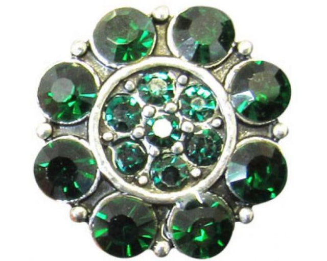 Elegant green crystal flower snap accessory, perfect for styling with interchangeable Snap jewelry collections.