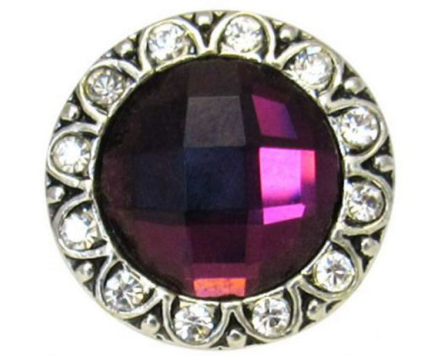 Ruby red snap with sparkling diamante embellishments, perfect for elegant outfits and stylish accessory collections.