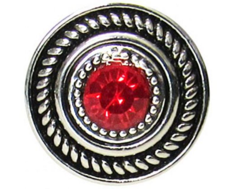 Vibrant red snap with intricate Celtic circle design, perfect for enhancing jewelry and expressing unique style.