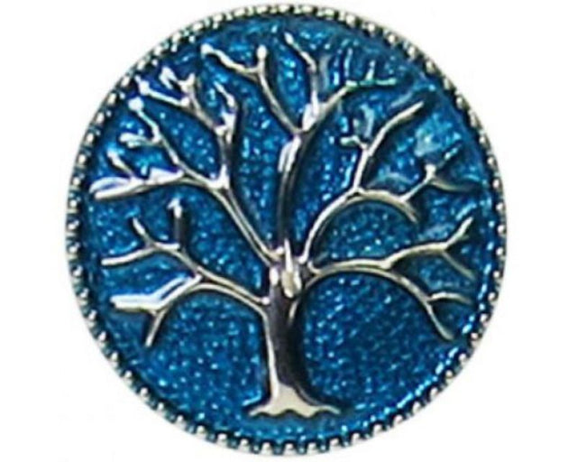 Vibrant teal snap featuring a unique Tree of Knowledge design, symbolizing growth and wisdom, perfect for customizing accessories.