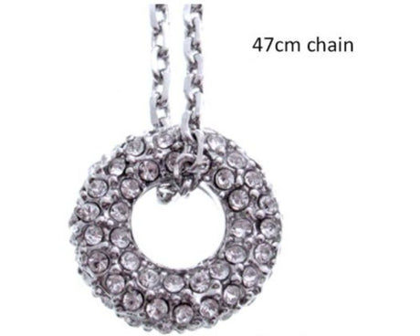 Silver plated Crystal Circle Necklace featuring a dazzling pendant, perfect for adding elegance and sparkle to any outfit.