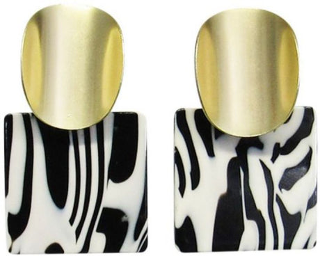 Jax Zebra Mood Earrings featuring a zebra pattern and gold circle top, stylishly measuring 5 cm by 2.8 cm.