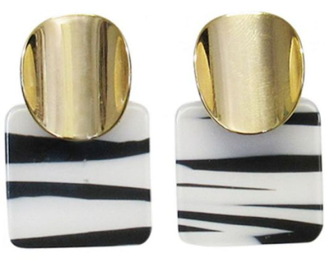 Stylish Jax Zebra Stripes Earrings featuring a chic zebra design and gold circle top, perfect for any occasion.