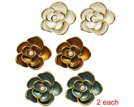 Set of 6 Jax Rose pierced earrings featuring faux pearls, versatile for day and night wear, packaged on a Jax hang-sell card.