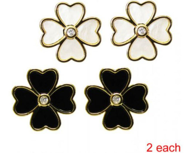 Set of four elegant Jax Leaf Clover Earrings with diamante, perfect for adding luck and style to any outfit.