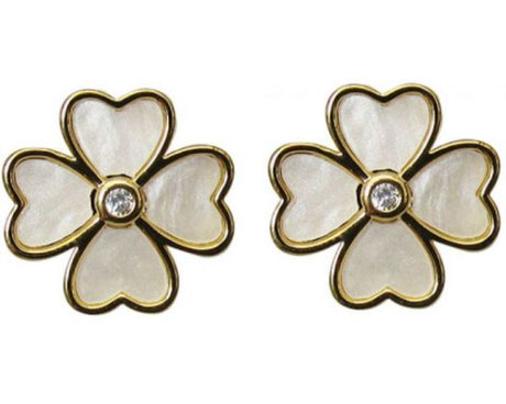 Elegant cream four-leaf clover earrings with sparkling diamante, perfect for casual and formal occasions.