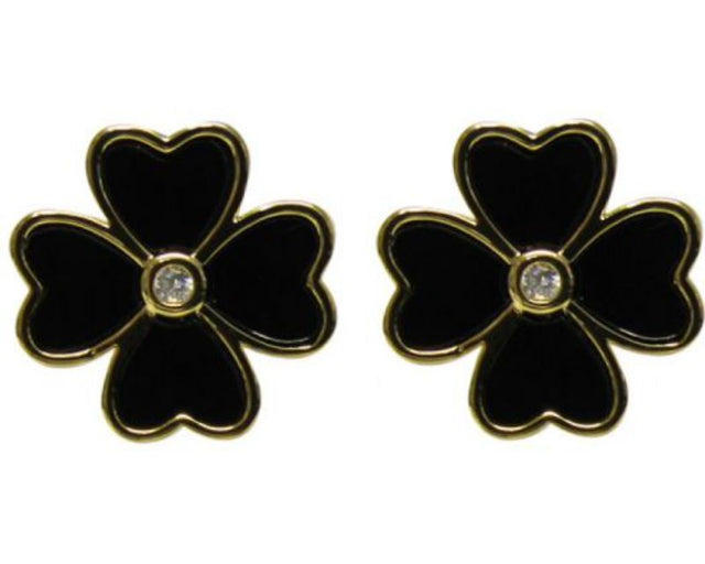 Elegant Jax Four Leaf Clover Black Earrings featuring a shimmering diamante, symbolizing luck and style. Perfect for any occasion.