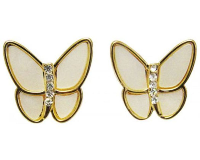 Elegant Jax Butterfly Cream Earrings featuring sparkling diamantes, 1.5 cm size, perfect for any occasion.