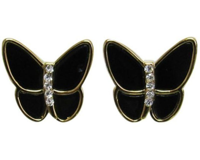 Elegant Jax Butterfly Black Earrings featuring a sleek design and sparkling diamantes, perfect for any occasion.