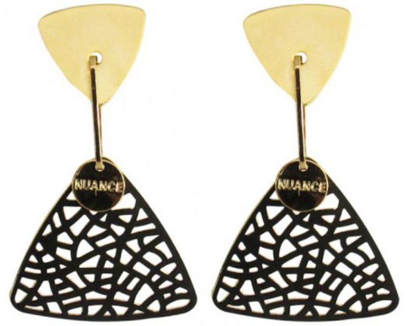 Elegant Jax Lattice Black n Gold Earrings feature a modern lattice design, measuring 3.5 cm long and 1.5 cm wide.