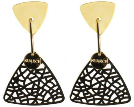 Elegant Jax Lattice Black n Gold Earrings feature a modern lattice design, measuring 3.5 cm long and 1.5 cm wide.