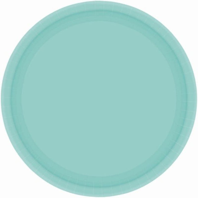 Round 17cm paper plates in Robin's Egg Blue, pack of 20, eco-friendly and stylish for any gathering.