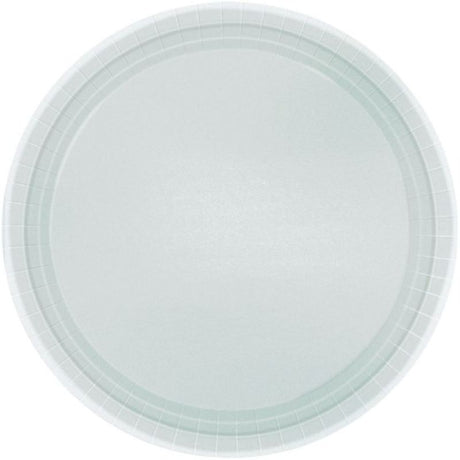 Elegant 17cm round silver paper plates, pack of 20, ideal for stylish disposable dining at any event. Eco-friendly and convenient.